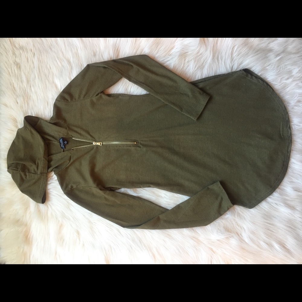 KHAKI GREEN SWOOP HEM DRESS